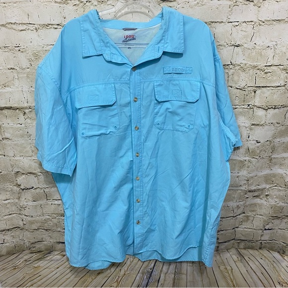 Izod Surfcaster Light Blue Breathable Short Sleeve Button U - Picture 1 of 6